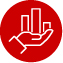 A white hand holding a bar graph icon inside a red circle.