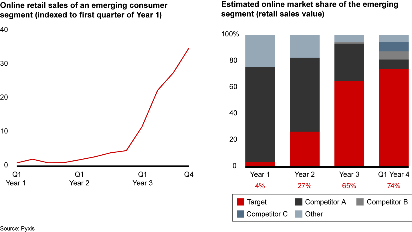 Advanced analytics quantified the growth of an emerging consumer segment and showed the target company was dominating the online channel